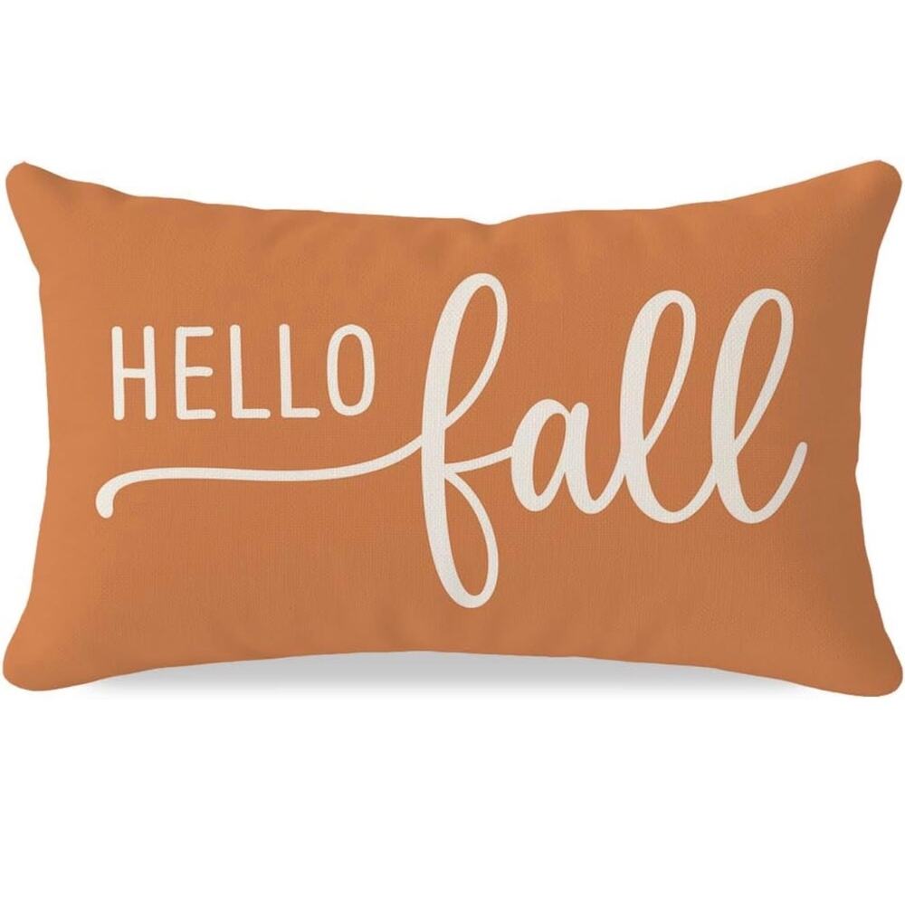 Hello Fall Throw Pillow Covers 12x20, Warm Orange Fall Decorations